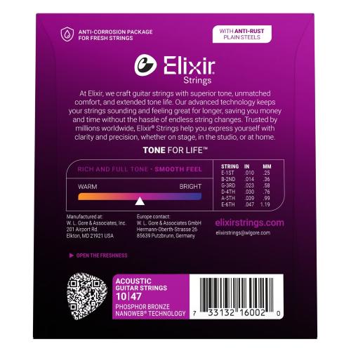 ELIXIR 16002 CORDIERA PER ACUSTICA PHOSPHOR BRONZE EXTRA LIGHT - 010/047