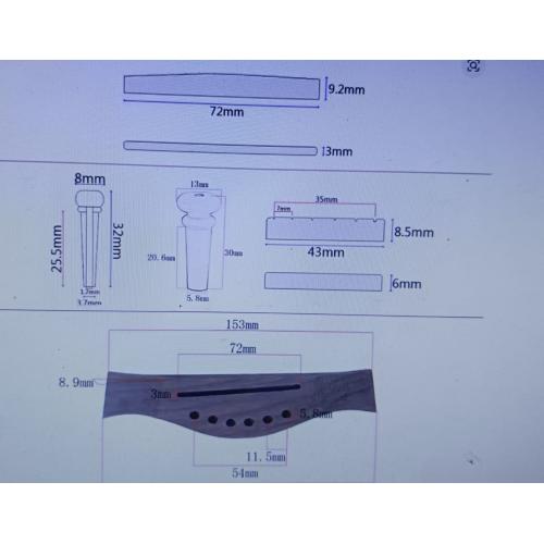 PONTE PER CHITARRA ACUSTICA IN LEGNO PALISSANDRO  SET COMPLETO