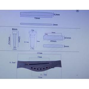 PONTE PER CHITARRA ACUSTICA IN LEGNO PALISSANDRO  SET COMPLETO