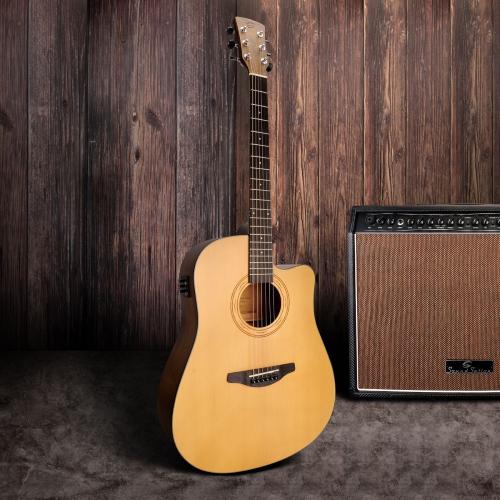 CHITARRA ACUSTICA DREADNOUGHT 4/4 CON TOP IN ABETE MASELLO, ROSETTA INCISA E PREAMP