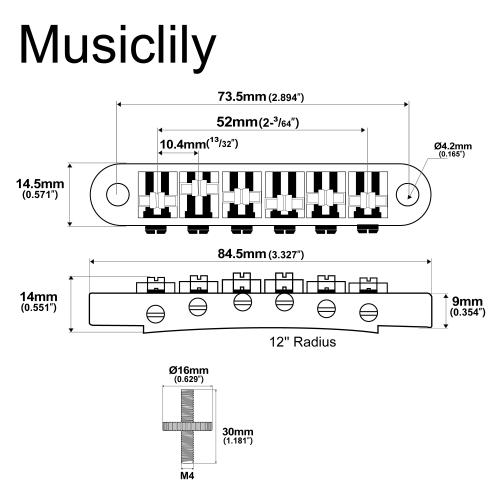 Bridge Saddle Roller Musiclily Pro da 10,4 mm ABR Tune-O-Matic Bridge con palo M4 per chitarra elettrica stile LP
