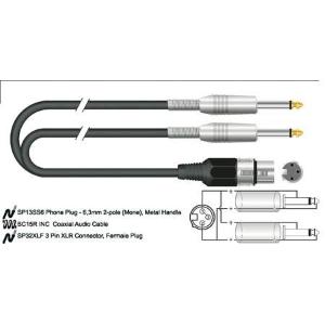 CAVO ADATTATORE XLR 3 POLI FEMMINA - 2X JACK 6.3 MM MONO / 0.6 MT