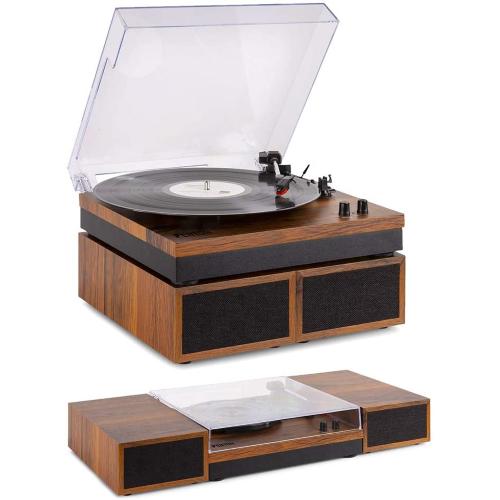 Fenton FP115 Giradischi Portatile Bluetooth In Valigetta Blu: 3 Velocità, Altoparlanti Integrati, Registrazione USB, Ingresso AUX, Stile Retrò